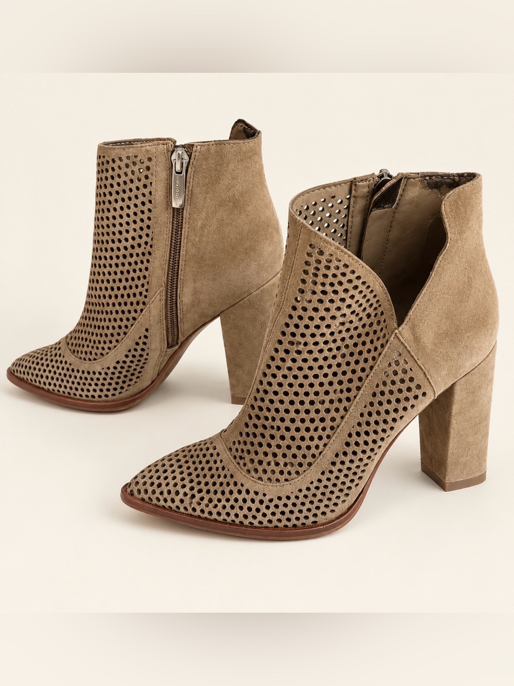 Vince Camuto Zorra Tan Suede Perforated Booties Size 7.5